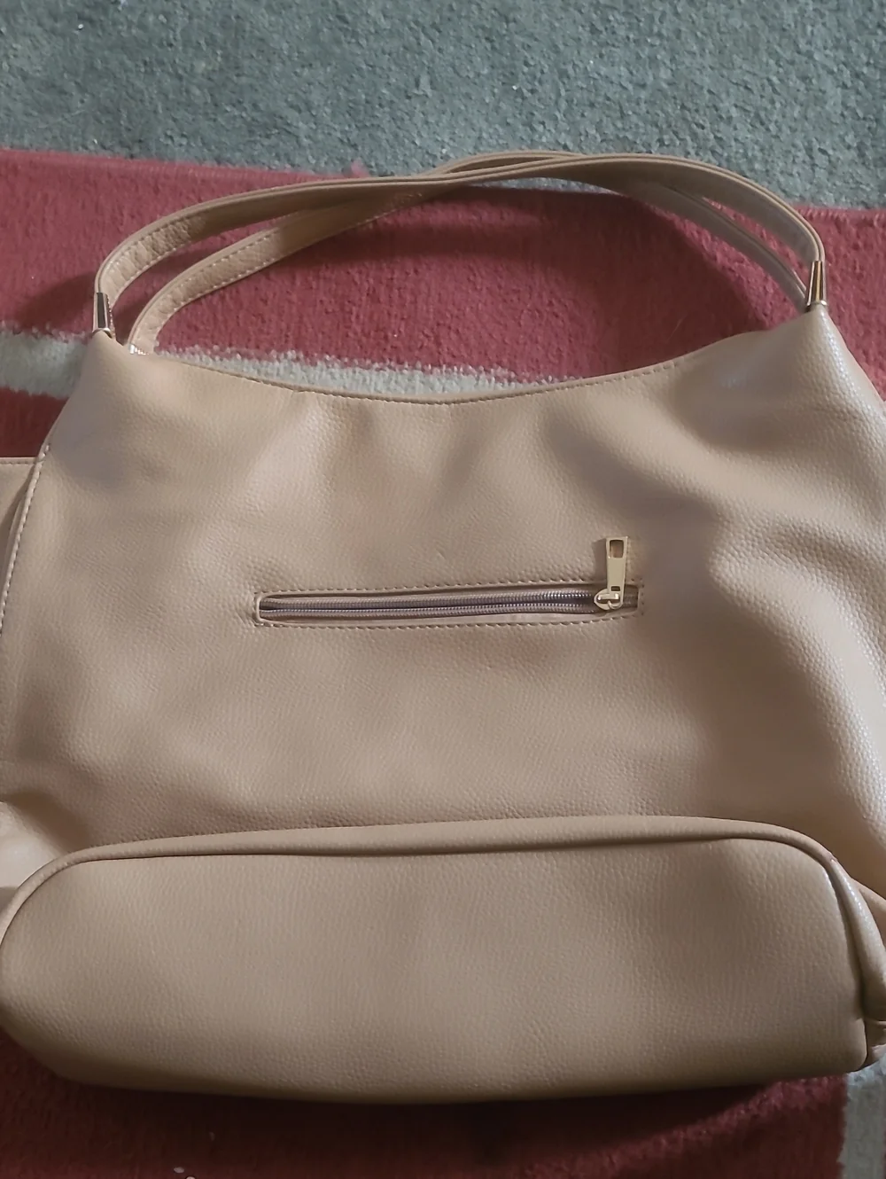 Large Classic Tan Leather Tote Bag with Decorative Medallion Vegan Faux Leather